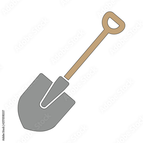 Minimalist monoline icon of a garden spade tool with clean lines isolated on a white background simple gardening equipment concept