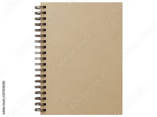 Small spiral notebook with a brown recycled paper cover for writing and sketching isolated on transparent background