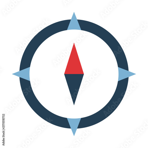 Minimalist compass icon with cardinal markers and dual toned needle isolated on a white background navigation concept