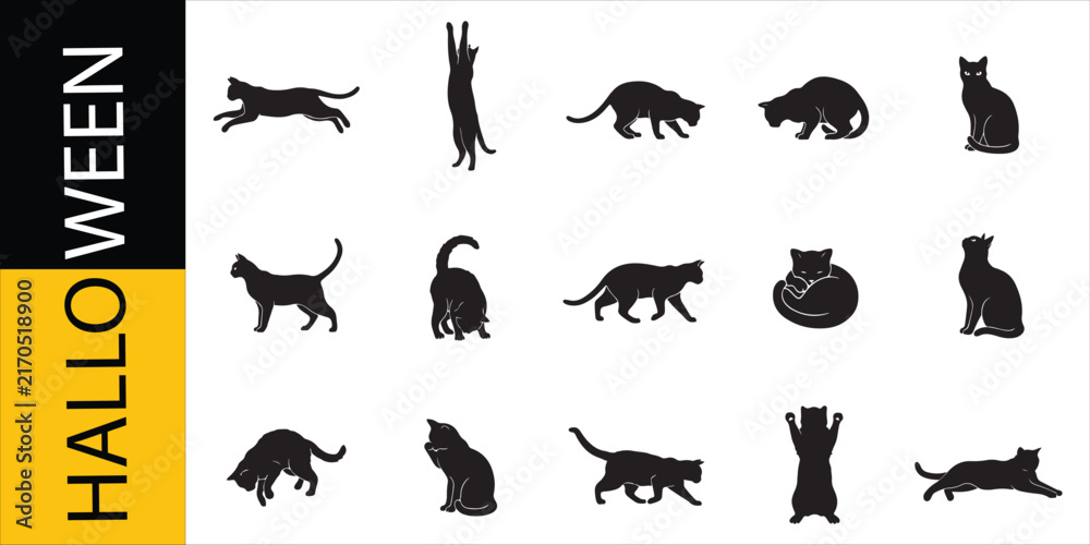 Obraz premium Halloween Cat Silhouettes Set, Vector Illustration with Black Cats in Various Poses