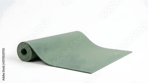 Rolled yoga mat on white background