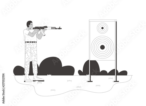 Принти на полотні Military shooting training at target range flat line illustration