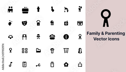 Family and Parenting, Icon Set. Parents with children, family bonding, pregnant, playing with kids, reading together, spending time at home. Family life, childcare. Line with editable stroke