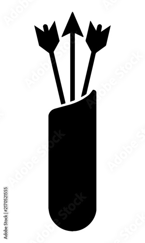 Minimalist silhouette of an archery quiver with three arrows in a flat graphic style isolated on a white background, sports and target practice concept