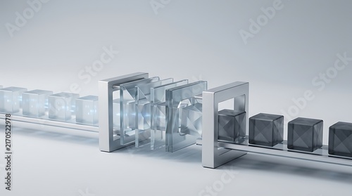 Naklejka Data encryption process through optical technology with cubes on a conveyor belt