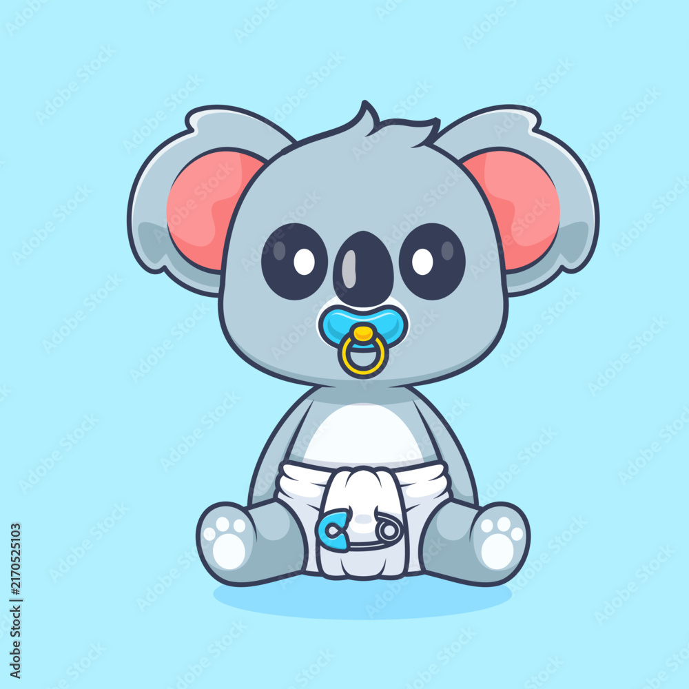 Naklejka premium Cute Koala Baby Wearing pacifier And Diaper Cartoon