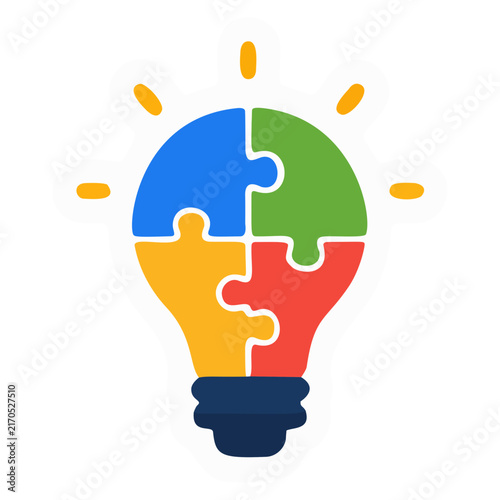 Light Bulb Vector Icon with Puzzle Pieces Symbol for Problem Solving, Business Teamwork Idea, Strategy, and Solution Concept