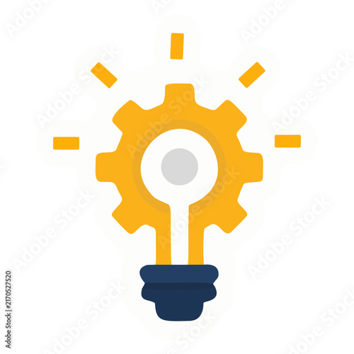 Light Bulb Vector Icon with Gear Symbol for Innovation, Business Strategy, Technical Idea, Brainstorming, and Engineering Concept