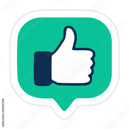 Thumbs Up Vector Icon inside Green Speech Bubble for Social Media Like, Positive Feedback, Approval Rating, and Customer Review Concept