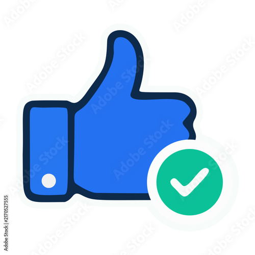 Thumbs Up Vector Icon with Green Check Mark Bubble for Social Media Like, Verification, Approved Feedback, and Trusted Choice Concept