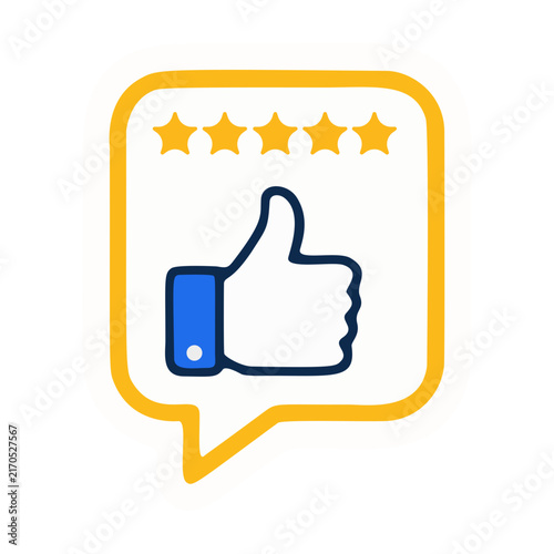 Thumbs Up Vector Icon with 5 Star Rating for Five Star Customer Review, Top Quality Feedback, Excellent Service, and Rating Concept