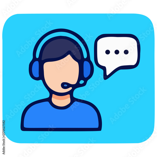 Customer Service Vector Icon with Call Center Agent, Headset, and Speech Bubble for Helpdesk Support, Telemarketing, and Contact Us Concept