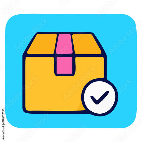 Package Box Vector Icon with Check Mark Symbol for Order Delivery, Parcel Tracking, Shipping Verification, and Logistics Concept