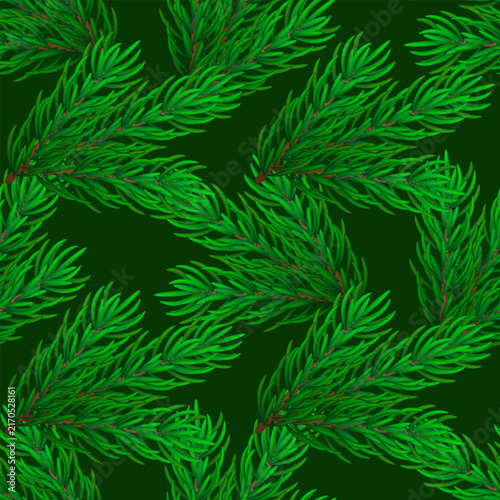 Christmas seamless pattern with realistic fir branches