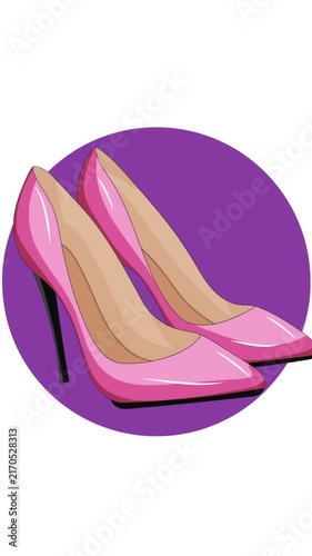 Animation of pink high heels on white backgroud
