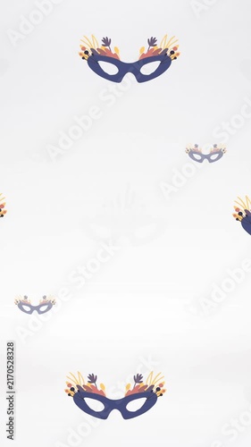 Animation of carnival mask repeated on white backgroud