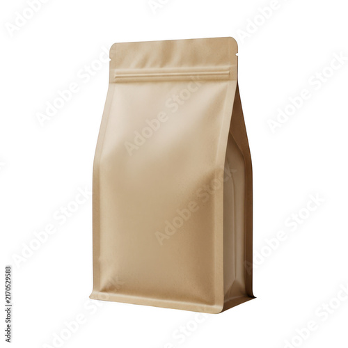 Blank brown craft paper bag for coffee beans or food packaging mock up isolated on transparent background
