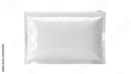 Empty plastic zipper pouch bag for cosmetics or travel accessories mockup isolated on transparent background