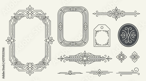 Elegant Art Deco Frames & Dividers Isolated Transparent Background