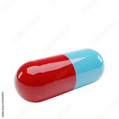 A single red and blue medical pill capsule isolated for healthcare and pharmacy use isolated on transparent background