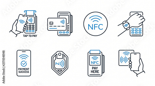 Nfc icon set. Contactless wireless pay sign logo. NFC payments icon for apps. vector set. 