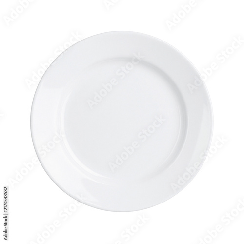 Top view of a clean round white porcelain dinner plate