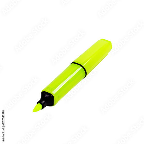 Vivid yellow neon fluorescent highlighter marker pen isolated on white background