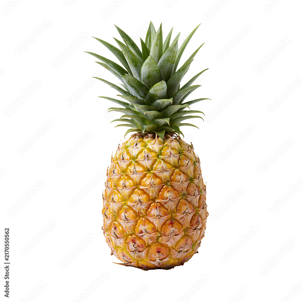 Fototapeta premium Whole Fresh Ripe Pineapple Fruit Isolated on White Background