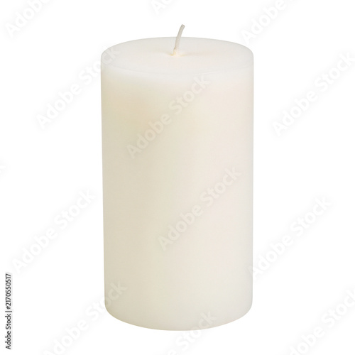 Quadro su tela White Unlit Pillar Candle Isolated on Plain White Background