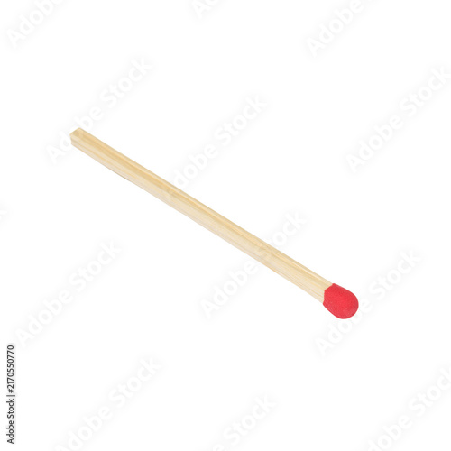 Wooden matchstick with red tip isolated on white background