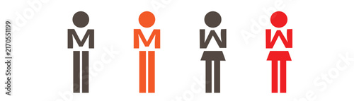 Male and female toilet restroom sign icons collection featuring man and woman stylized stick figures vector illustration set for public signs