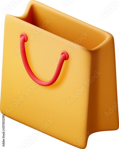 Yellow shopping bag with red handles