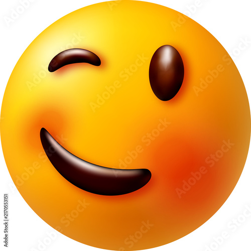 3d Winking smiling face icon with glossy look
