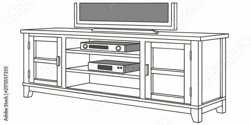 Принти на полотні Vector illustration of wooden entertainment center cabinetry with electronic equ
