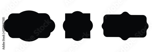 Three black decorative labels or banners with unique vintage shapes on a white background decorative label black shape label template