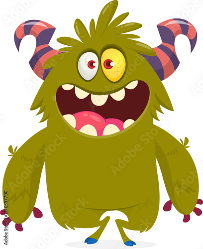 Happy Halloween cartoon monster with scary horns and funny face