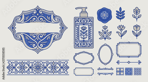 Ornate Decorative Elements: Labels, Borders, and Emblems