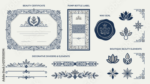Ornate Decorative Elements, Certificate, Label, Wax Seal, Floral Accents