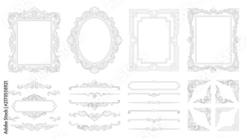 Ornate Decorative Frames and Borders Set, Isolated Elements