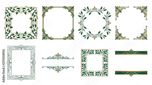 Ornate Decorative Frames and Borders with Greenery Isolated