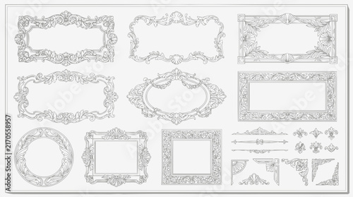 Ornate Decorative Frames and Borders, Isolated Graphic Elements