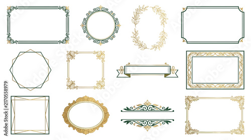 Ornate decorative frames and borders, isolated on transparent background
