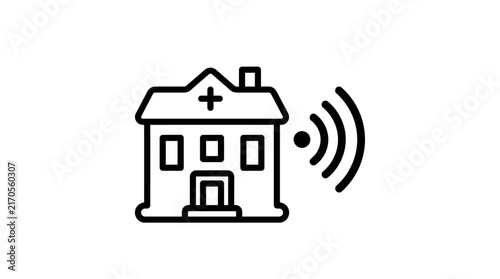Hospital building with wifi signal icon, isolated on transparent background