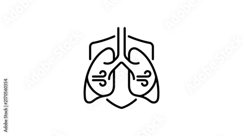 Human Lungs Icon with Airflow Symbol Isolated on Transparent Background
