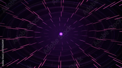 Purple neon radial light tunnel abstract background, futuristic digital warp speed effect, cyberpunk motion for tech presentations