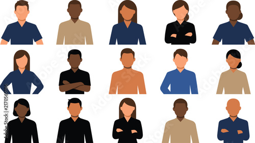 Set of diverse professional people avatars representing various ethnicities and occupations in a modern flat vector style