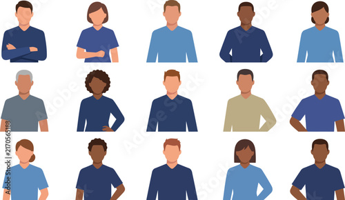 Set of diverse people portraits with various ethnicities and ages isolated on a white background for design