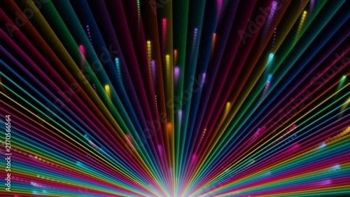 Vibrant abstract light rays and particle trails motion background, colorful neon energy burst, dynamic digital visual effect