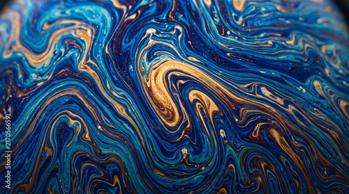 Blue gold swirling abstract soap bubble pattern texture