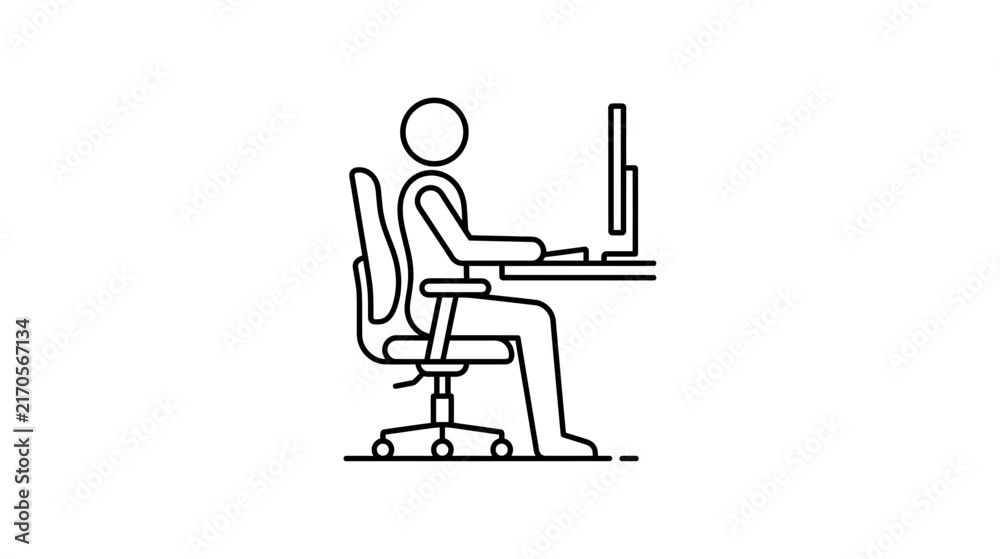 Fototapeta premium Person working on computer at desk, vector illustration
